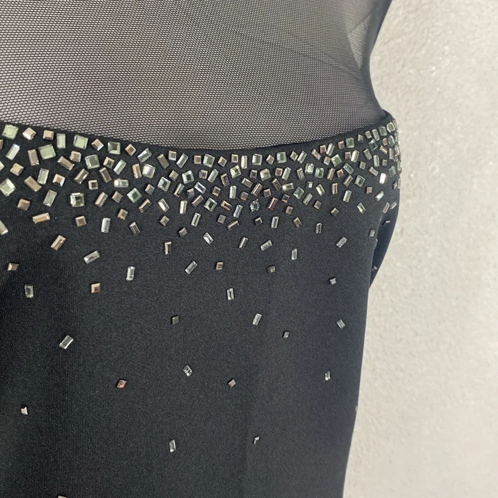 Calvin Klein black scuba mesh yoke crystal sleeveless sheath dress 12 AB22